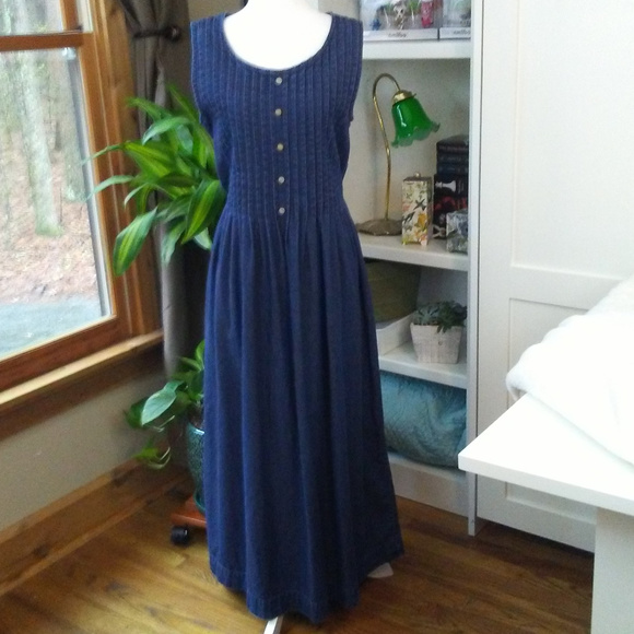 Dresses & Skirts - Vintage Denim Maxi Dress Sleeveless Tie Back